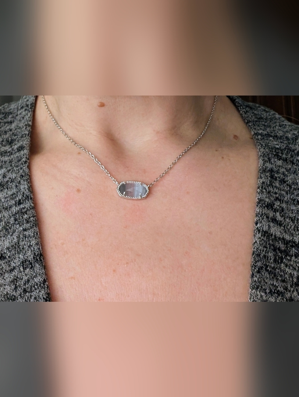 Kendra Scott Vintage Elisa Necklace Slate Cat’s Eye Glass Silver Tone Pendant